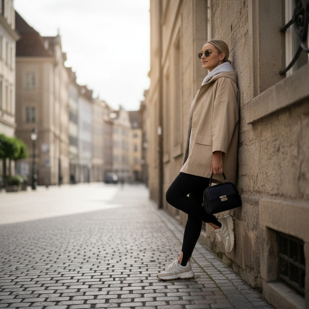 Veste beige à capuche – Élégance moderne