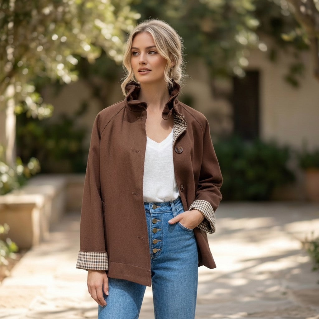 Veste Casual Marron – Doublure Vichy