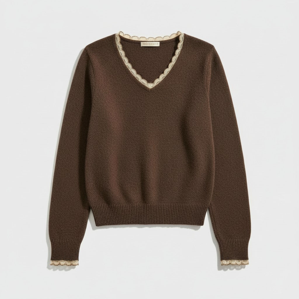 Pull en laine avec col V crochet - Seelly