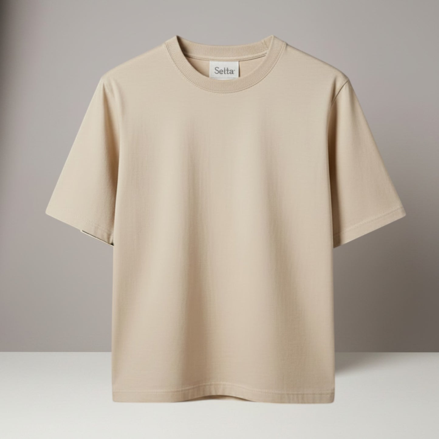 La Vie Continue beige and white crew neck t-shirt made from a cotton-polyester blend with a classic fit.