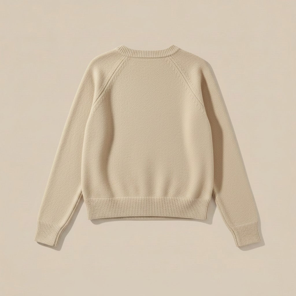 La Vie Continue orange crew neck sweater with ribbed cuffs and hem. Soft knit fabric, comfortable fit.