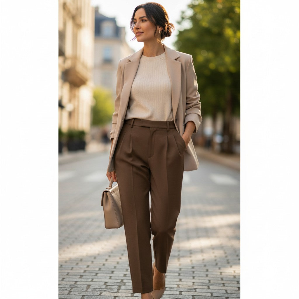 Pantalon taille haute à coupe droite -INSPIRATION studio